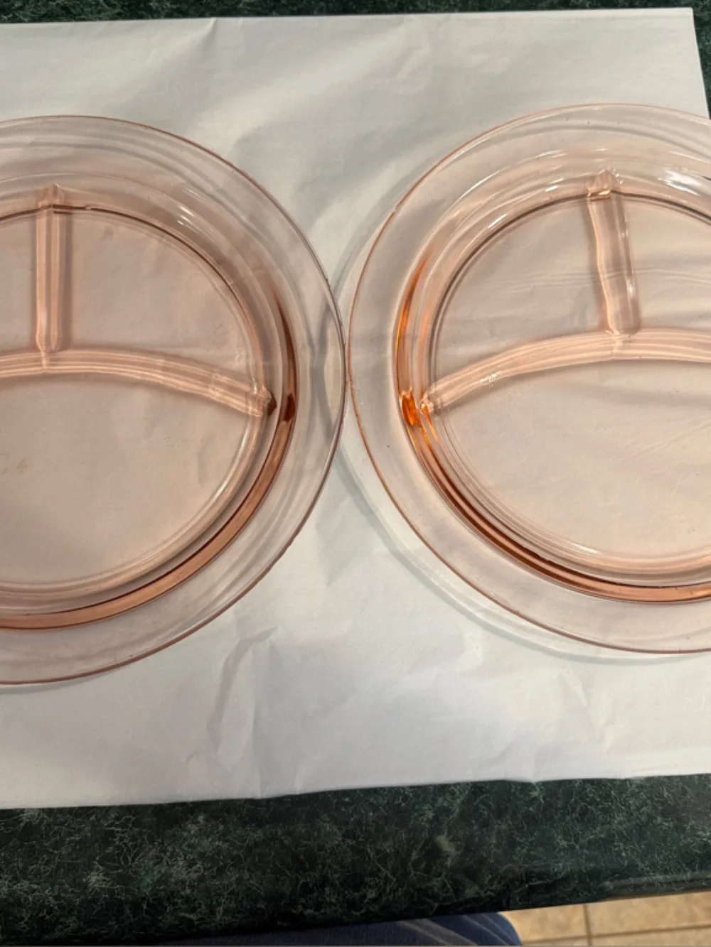 Set of two Pink Glass Divided plate or platter